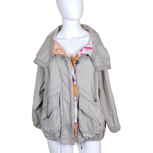 Free People Hooded Button Front Jacket Oversized Fleece Lined Sleeves Small #432